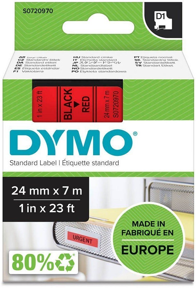 Dymo D1 53717 24mm, červená / čierna tlač, 7m