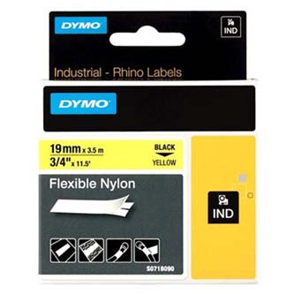 Dymo originál páska do tlačiarne štítkov, Dymo, 18491, čierny tlač/žltý podklad, 3.5m, 19mm, RHINO nylonová flexibilná