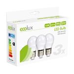 ECOLUX LED žiarovka3-pack, miniglobe, 6W, E27, 3000K, 450lm, 3ks