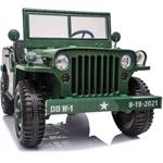 Elektrické autíčko USA ARMY 4X4, zelené, Trojmiestne, MP3 Prehrávač so vstupom USB/SD, Odpružené náprvy, LED svetlá, Sklápacie čel