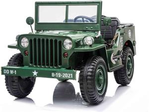 Elektrické autíčko USA ARMY 4X4, zelené, Trojmiestne, MP3 Prehrávač so vstupom USB/SD, Odpružené náprvy, LED svetlá, Sklápacie čel