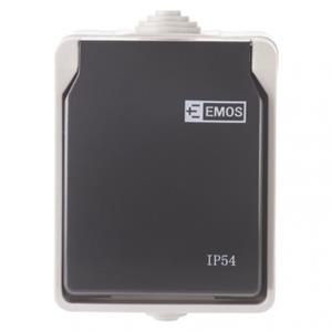 Emos A1397, zásuvka nástenná, šedo-čierna, IP54