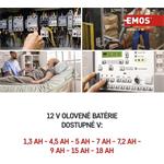 Emos B9652, olovený akumulátor 12 V/1,3 Ah, faston 4,7 mm