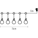 Emos DCPW07, LED svetelná reťaz, 20x párty žiarovky, 7,6 m, teplá biela