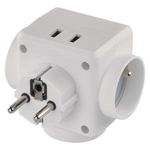 Emos P0024U, rozbočovacia zásuvka 3× guľatá 230V, 2x USB-A