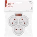 Emos P0026S, rozbočovacia 3x zásuvka s vypínačom, biela