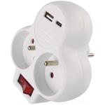 Emos P0073, rozbočovacia zásuvka 2×, vyp., 1×USB-A+1×USB-C, biela