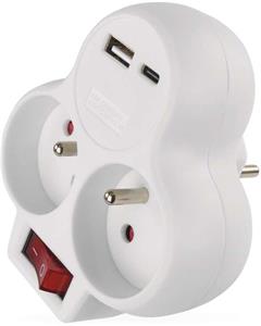 Emos P0073, rozbočovacia zásuvka 2×, vyp., 1×USB-A+1×USB-C, biela