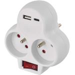 Emos P0073, rozbočovacia zásuvka 2x, vyp., 1xUSB-A+1xUSB-C, biela