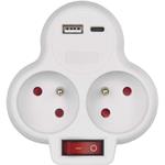 Emos P0073, rozbočovacia zásuvka 2x, vyp., 1xUSB-A+1xUSB-C, biela