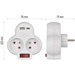 Emos P0073, rozbočovacia zásuvka 2x, vyp., 1xUSB-A+1xUSB-C, biela