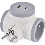 Emos P0076PD, rozbočovacia zásuvka 2x, 1xUSB-A+1xUSB-C, bielo-sivá