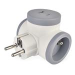 Emos P0076PD, rozbočovacia zásuvka 2x, 1xUSB-A+1xUSB-C, bielo-sivá