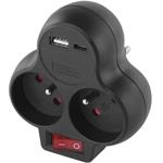 Emos P0078, rozbočovacia zásuvka s vypínačom 2×230V, USB-A+USB-C, čierna