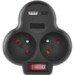 Emos P0078, rozbočovacia zásuvka s vypínačom 2×230V, USB-A+USB-C, čierna