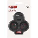 Emos P0078, rozbočovacia zásuvka s vypínačom 2×230V, USB-A+USB-C, čierna