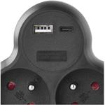 Emos P0078, rozbočovacia zásuvka s vypínačom 2×230V, USB-A+USB-C, čierna
