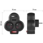 Emos P0078, rozbočovacia zásuvka s vypínačom 2×230V, USB-A+USB-C, čierna