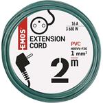 Emos P0112Z, predlžovací kábel 2 m / 1 zásuvka / zelený / PVC / 1 mm2