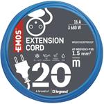 Emos P01420W weatherproof, predlžovací kábel 20 m / 1 zásuvka / modrý / silikón / 230 V / 1,5 mm2