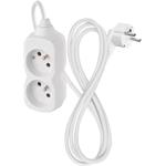 Emos P0213, predlžovací kábel 3 m, 2 zásuvka, biely, PVC, 1 mm2