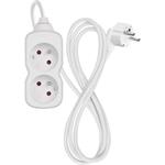 Emos P0213, predlžovací kábel 3 m, 2 zásuvka, biely, PVC, 1 mm2