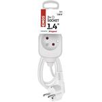 Emos P0213, predlžovací kábel 3 m, 2 zásuvka, biely, PVC, 1 mm2