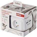 Emos P04119U, rozbočovacia kocka s predlžovacím prívodom 1,9m, 4 zásuvky + 2× USB, PVC, biely