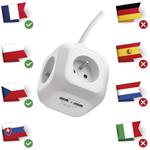 Emos P04119U, rozbočovacia kocka s predlžovacím prívodom 1,9m, 4 zásuvky + 2× USB, PVC, biely