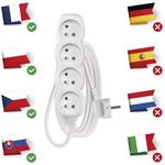 Emos P0413, predlžovací kábel 3m, 4 zásuvky, PVC, biely