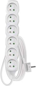 Emos P0613R, predlžovací kábel 3 m, 6 zásuviek, PVC, biely, 1,5 mm2