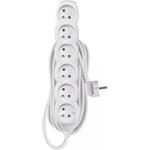 Emos P0615R, predlžovací kábel 5 m, 6 zásuviek, PVC, biely, 1,5 mm2