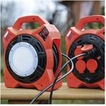 Emos P08420, vonkajší predlžovací kábel na bubne, 20 m, 4 zásuvky, guma, 230 V, 1,5 mm2, s reflektorom LED