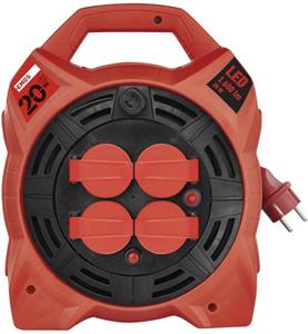 Emos P08420, vonkajší predlžovací kábel na bubne, 20 m, 4 zásuvky, guma, 230 V, 1,5 mm2, s reflektorom LED