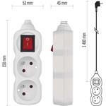 Emos P12114, predlžovací kábel 1,4 m, 2 zásuvky, s vypínačom, biely, PVC, 1 mm2