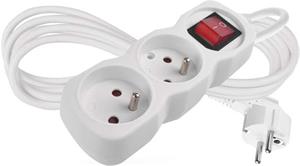 Emos P1212, predlžovací kábel 2 m, 2 zásuvky, s vypínačom, biely, PVC, 1 mm2