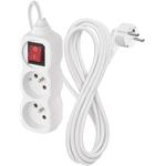 Emos P1213, predlžovací kábel 3 m, 2 zásuvky, s vypínačom, biely, PVC, 1 mm2