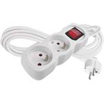 Emos P1213, predlžovací kábel 3 m, 2 zásuvky, s vypínačom, biely, PVC, 1 mm2