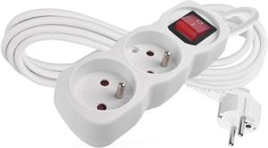 Emos P1213, predlžovací kábel 3 m, 2 zásuvky, s vypínačom, biely, PVC, 1 mm2