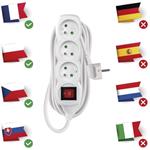 Emos P1315, predlžovací kábel, 3 zásuvky, 5m, s vypínačom, biely