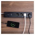 Emos P1412SM GoSmart, predlžovací kábel 2m, 4 zásuvky, s vypínačom, USB, biely-čierny, PVC, 1,5 mm2