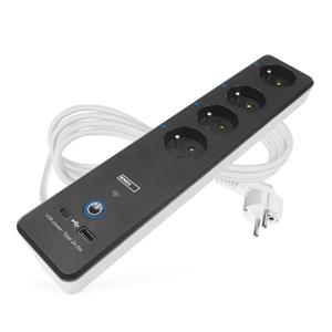 Emos P1412SM GoSmart, predlžovací kábel 2m, 4 zásuvky, s vypínačom, USB, biely-čierny, PVC, 1,5 mm2