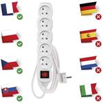 Emos P1512, predlžovací kábel 2m, 5 zásuviek, s vypínačom, PVC, biely