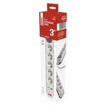 Emos P1513PD, predlžovací kábel 3m s USB-A, USB-C, 5 zásuviek, s vypínačom, PVC, biely, 1,5 mm2