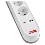 Emos P1513PD, predlžovací kábel 3m s USB-A, USB-C, 5 zásuviek, s vypínačom, PVC, biely, 1,5 mm2