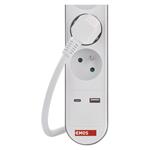 Emos P1513PD, predlžovací kábel 3m s USB-A, USB-C, 5 zásuviek, s vypínačom, PVC, biely, 1,5 mm2