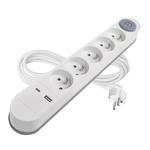 Emos P1513PD, predlžovací kábel 3m s USB-A, USB-C, 5 zásuviek, s vypínačom, PVC, biely, 1,5 mm2