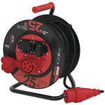 Emos P193250, vonkajší predlžovací kábel na bubne 25 m, 3 zásuvky, čierny, guma, 230V/400V, 1,5 mm2