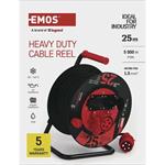 Emos P193250, vonkajší predlžovací kábel na bubne 25 m, 3 zásuvky, čierny, guma, 230V/400V, 1,5 mm2