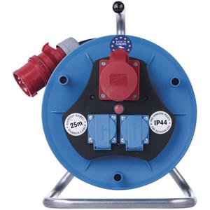 Emos P193250, vonkajší predlžovací kábel na bubne 25 m, 3 zásuvky, čierny, guma, 230V/400V, 1,5 mm2